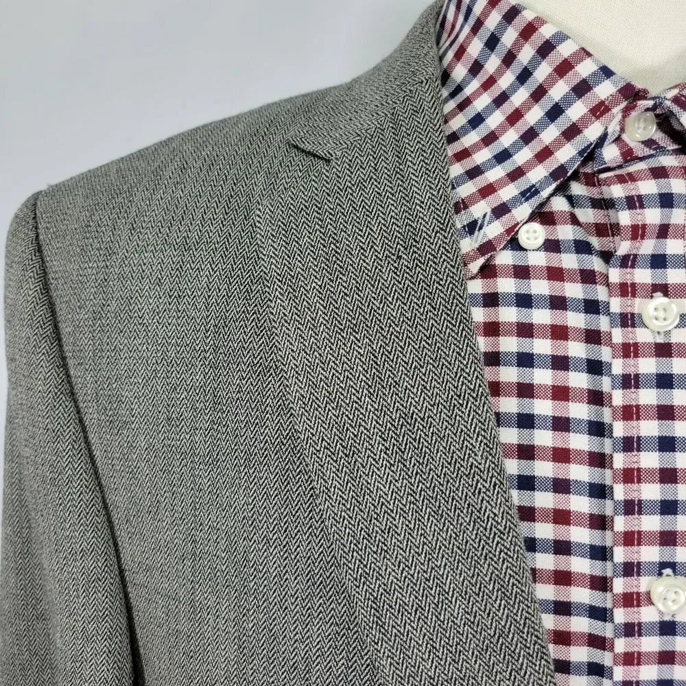 Calvin Klein Men's‎ Sport Coat Blazer Two Button Gray Herringbone Wool Size 44XL